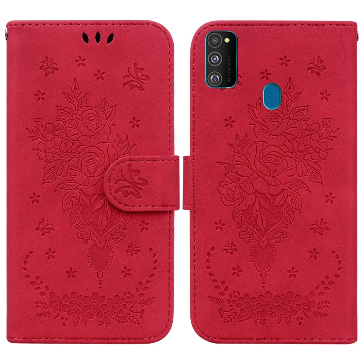 For Samsung Galaxy M30s / M21 Butterfly Rose Embossed Leather Phone Case
