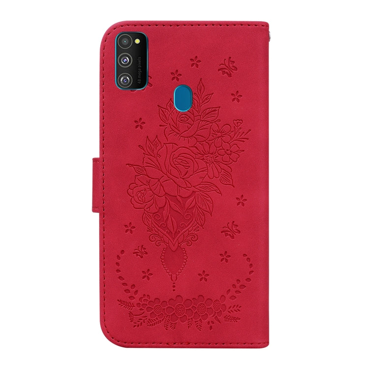 For Samsung Galaxy M30s / M21 Butterfly Rose Embossed Leather Phone Case