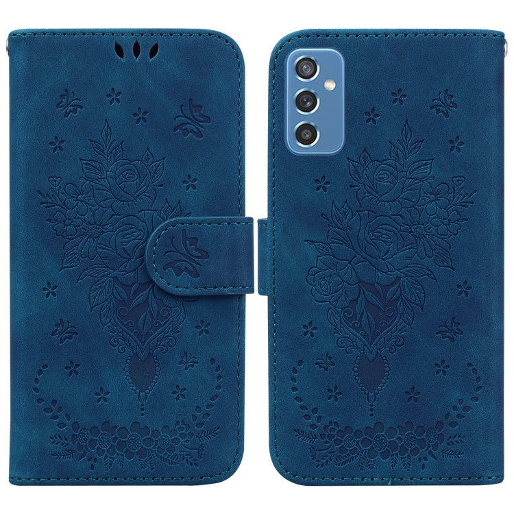 For Samsung Galaxy M52 5G Butterfly Rose Embossed Leather Phone Case