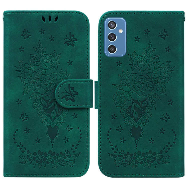For Samsung Galaxy M52 5G Butterfly Rose Embossed Leather Phone Case
