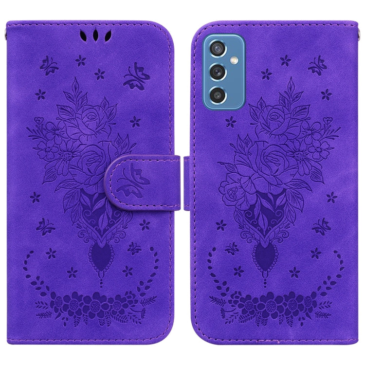 For Samsung Galaxy M52 5G Butterfly Rose Embossed Leather Phone Case