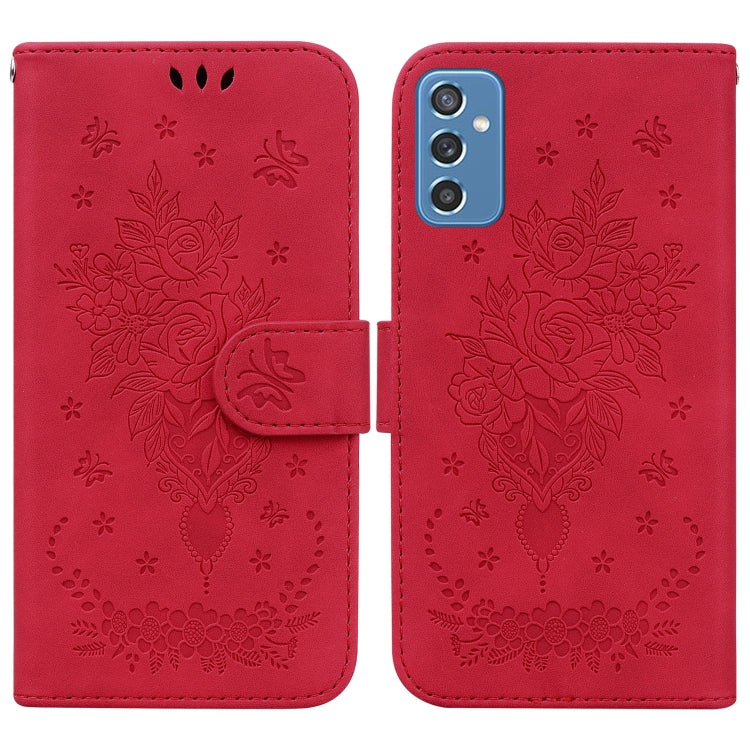 For Samsung Galaxy M52 5G Butterfly Rose Embossed Leather Phone Case