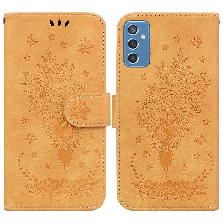 For Samsung Galaxy M52 5G Butterfly Rose Embossed Leather Phone Case