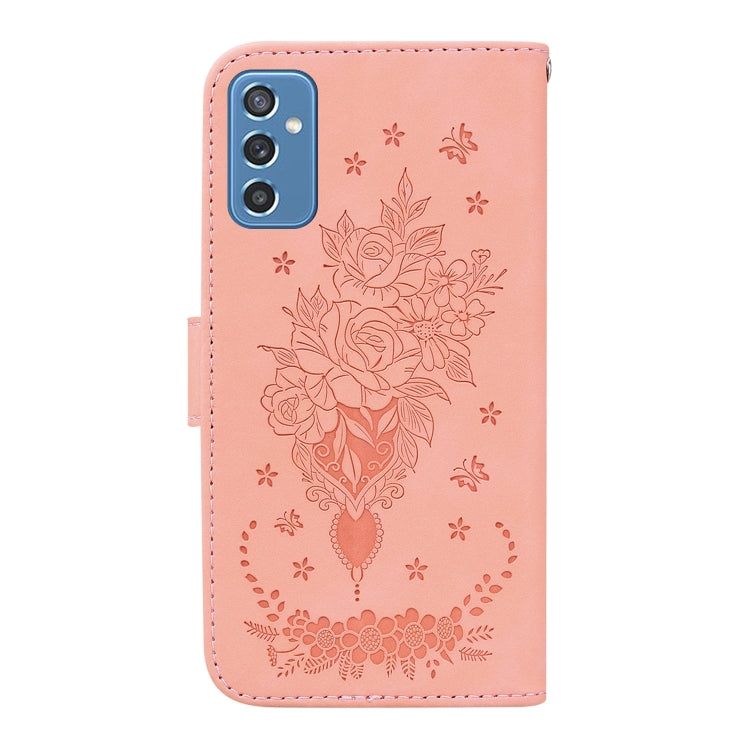 For Samsung Galaxy M52 5G Butterfly Rose Embossed Leather Phone Case