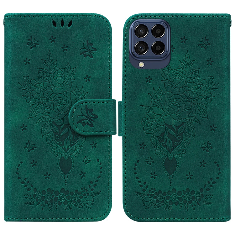 For Samsung Galaxy M33 5G Butterfly Rose Embossed Leather Phone Case