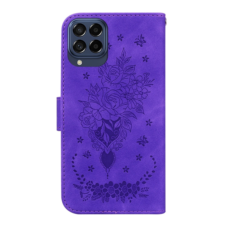 For Samsung Galaxy M33 5G Butterfly Rose Embossed Leather Phone Case