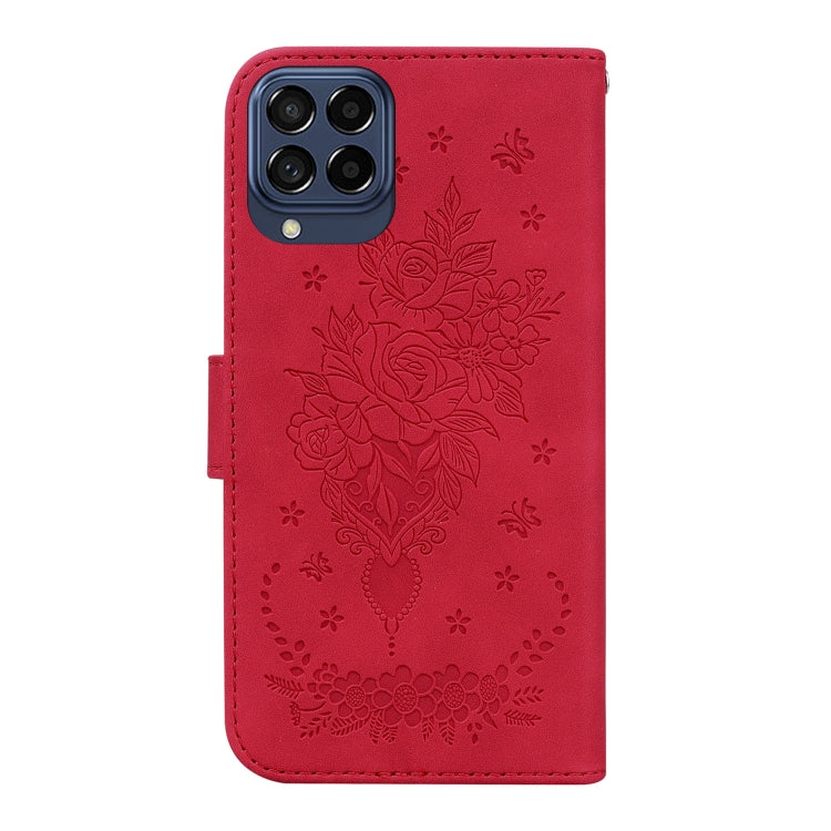 For Samsung Galaxy M33 5G Butterfly Rose Embossed Leather Phone Case