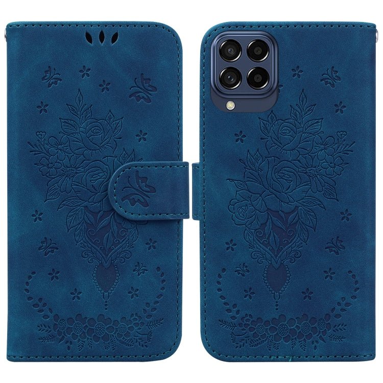 For Samsung Galaxy M53 5G Butterfly Rose Embossed Leather Phone Case