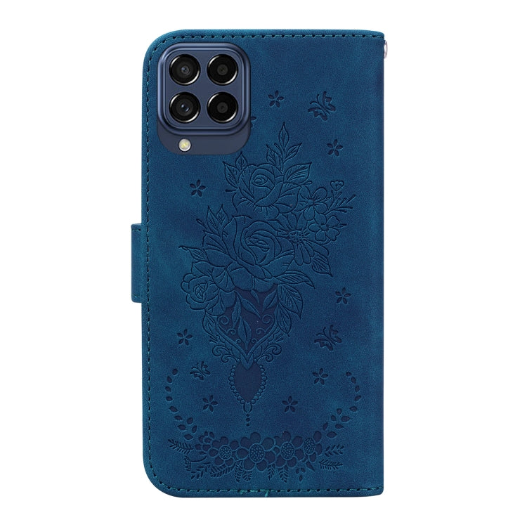 For Samsung Galaxy M53 5G Butterfly Rose Embossed Leather Phone Case