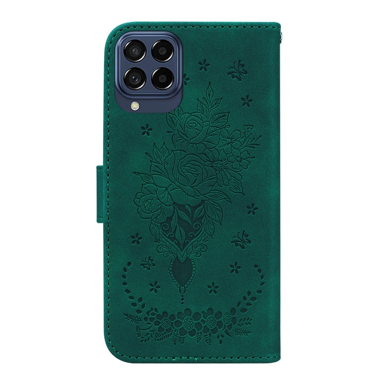 For Samsung Galaxy M53 5G Butterfly Rose Embossed Leather Phone Case