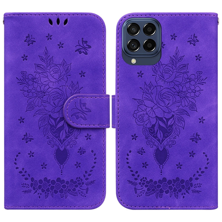 For Samsung Galaxy M53 5G Butterfly Rose Embossed Leather Phone Case