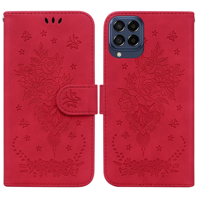 For Samsung Galaxy M53 5G Butterfly Rose Embossed Leather Phone Case