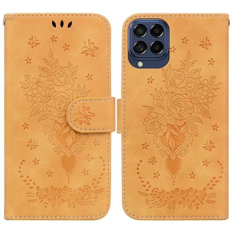 For Samsung Galaxy M53 5G Butterfly Rose Embossed Leather Phone Case