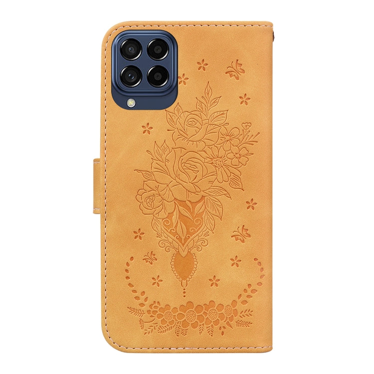 For Samsung Galaxy M53 5G Butterfly Rose Embossed Leather Phone Case