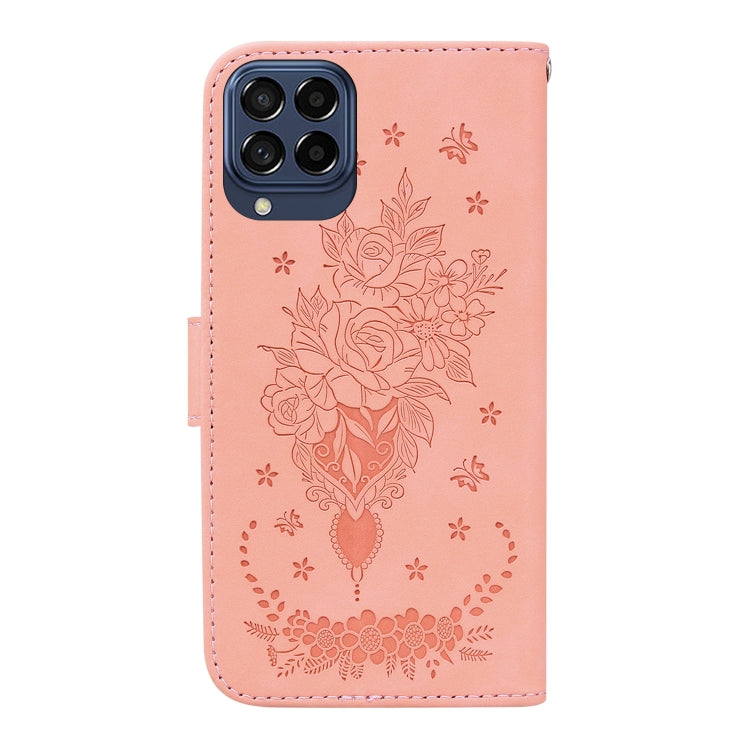 For Samsung Galaxy M53 5G Butterfly Rose Embossed Leather Phone Case