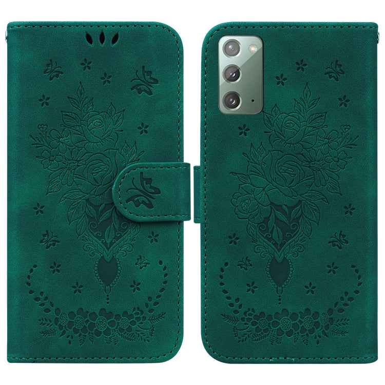 For Samsung Galaxy Note20 Butterfly Rose Embossed Leather Phone Case