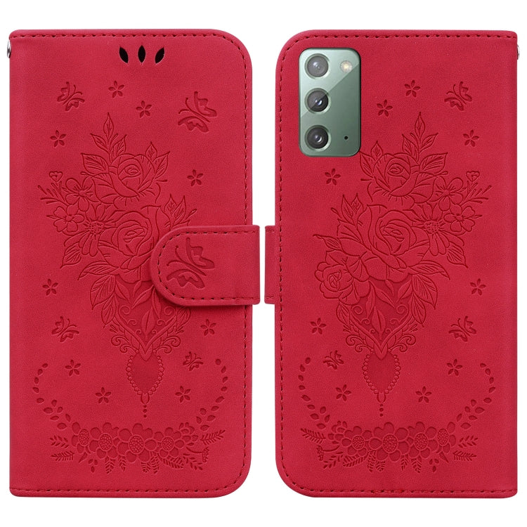 For Samsung Galaxy Note20 Butterfly Rose Embossed Leather Phone Case