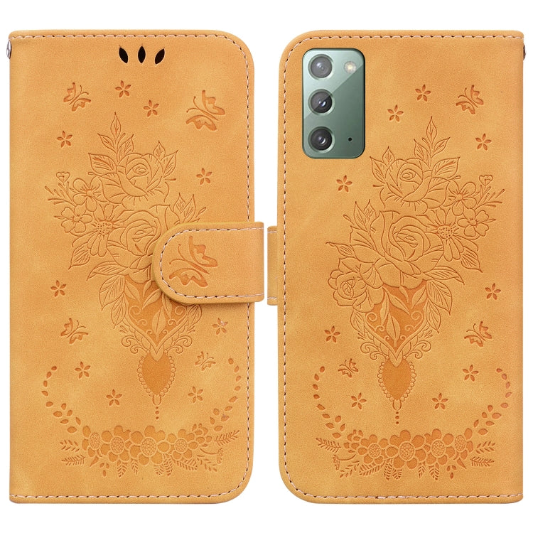 For Samsung Galaxy Note20 Butterfly Rose Embossed Leather Phone Case