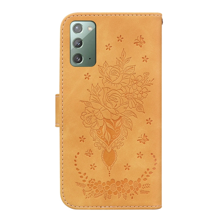 For Samsung Galaxy Note20 Butterfly Rose Embossed Leather Phone Case