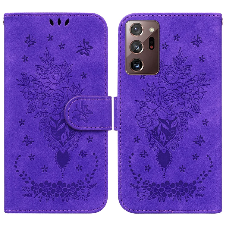 For Samsung Galaxy Note20 Ultra Butterfly Rose Embossed Leather Phone Case