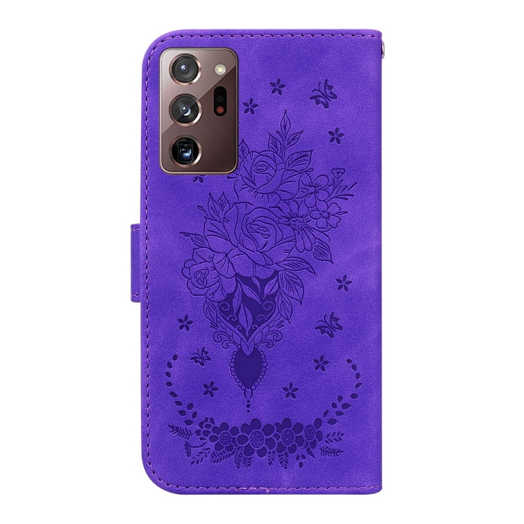 For Samsung Galaxy Note20 Ultra Butterfly Rose Embossed Leather Phone Case