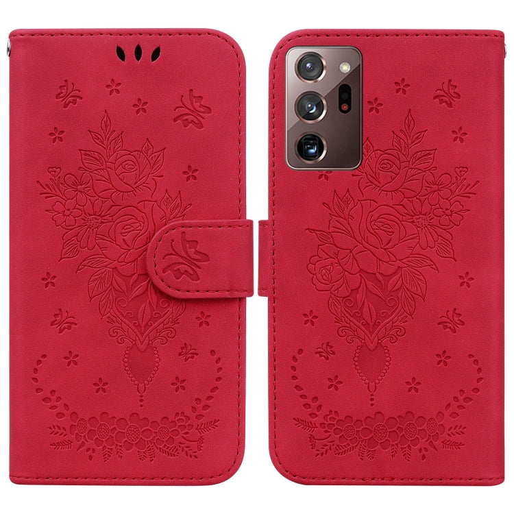 For Samsung Galaxy Note20 Ultra Butterfly Rose Embossed Leather Phone Case