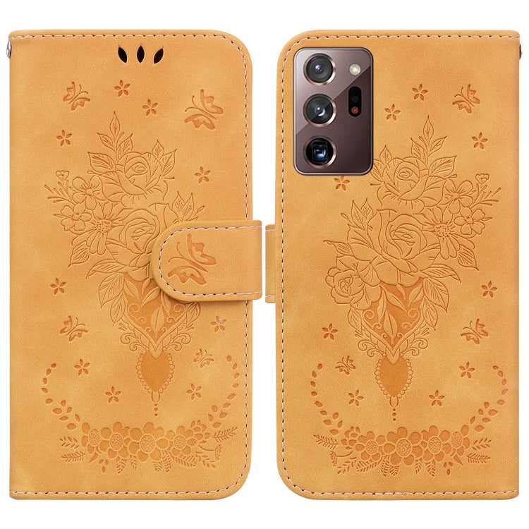 For Samsung Galaxy Note20 Ultra Butterfly Rose Embossed Leather Phone Case