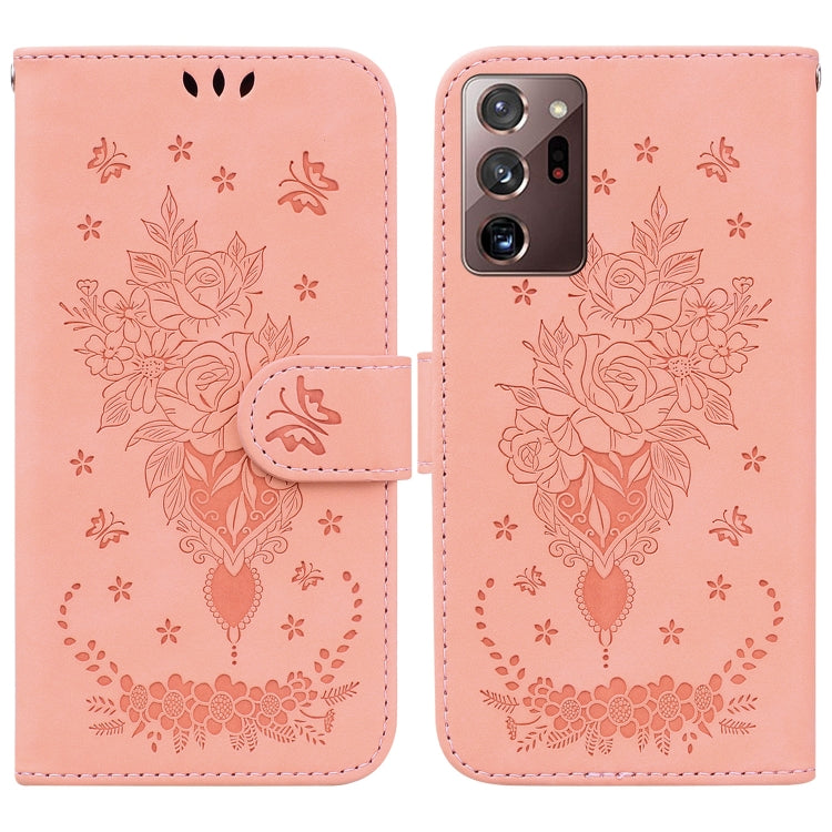 For Samsung Galaxy Note20 Ultra Butterfly Rose Embossed Leather Phone Case