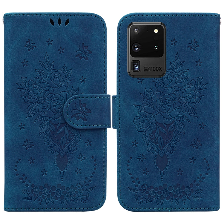 For Samsung Galaxy S20 Ultra Butterfly Rose Embossed Leather Phone Case