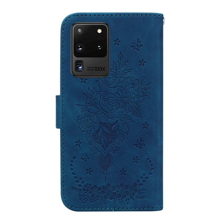 For Samsung Galaxy S20 Ultra Butterfly Rose Embossed Leather Phone Case