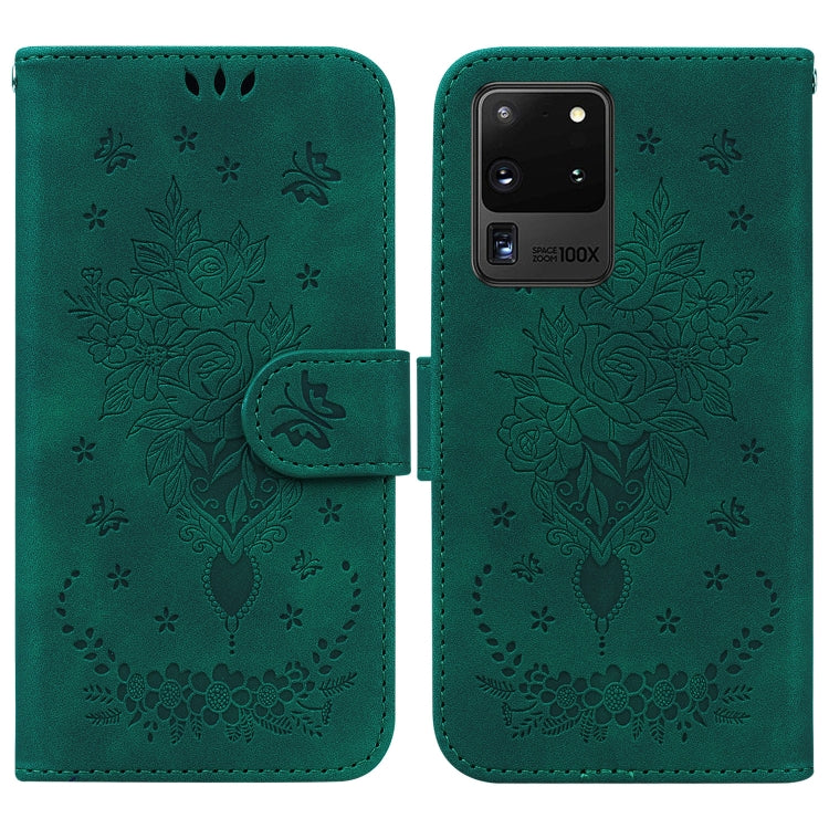 For Samsung Galaxy S20 Ultra Butterfly Rose Embossed Leather Phone Case