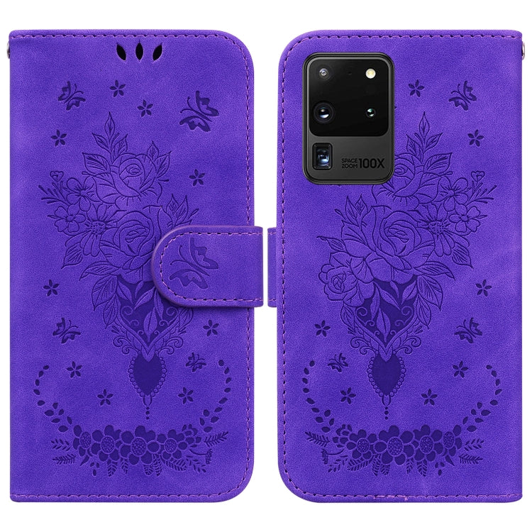 For Samsung Galaxy S20 Ultra Butterfly Rose Embossed Leather Phone Case