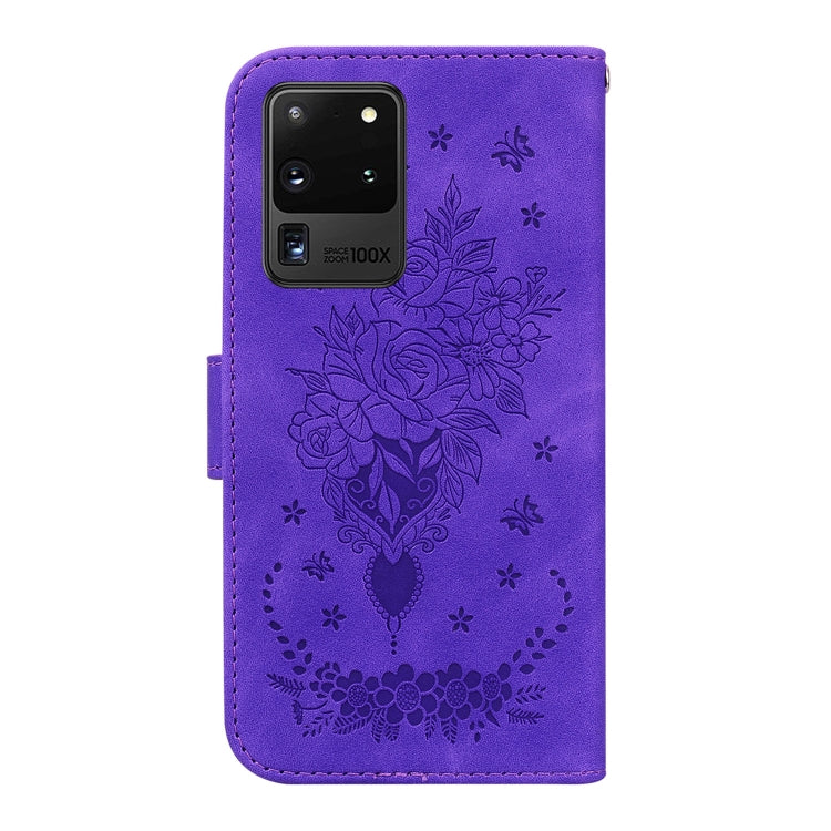For Samsung Galaxy S20 Ultra Butterfly Rose Embossed Leather Phone Case