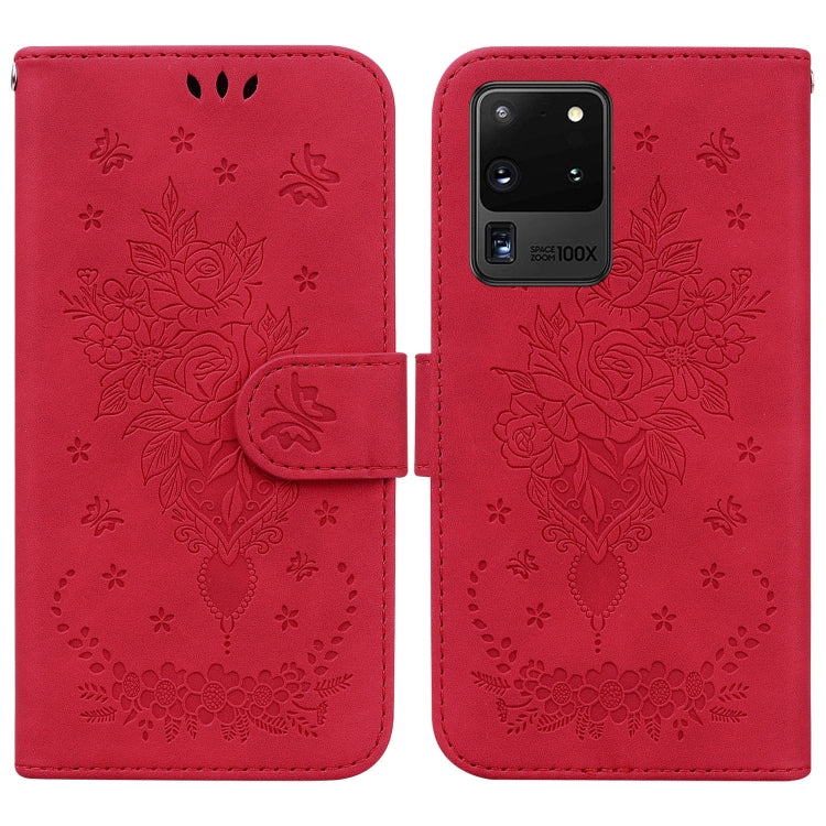 For Samsung Galaxy S20 Ultra Butterfly Rose Embossed Leather Phone Case