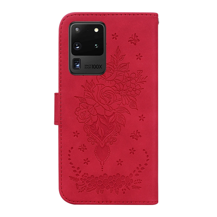 For Samsung Galaxy S20 Ultra Butterfly Rose Embossed Leather Phone Case