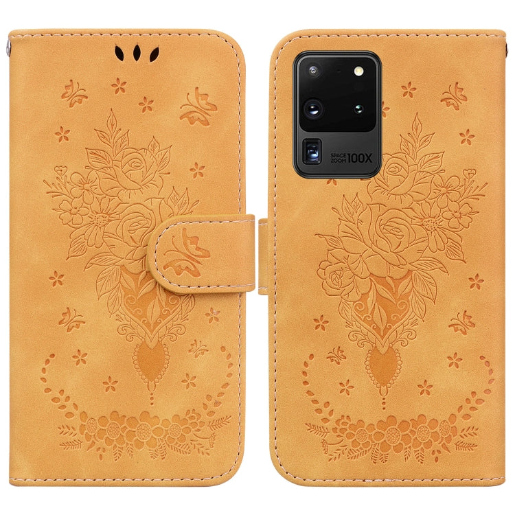 For Samsung Galaxy S20 Ultra Butterfly Rose Embossed Leather Phone Case