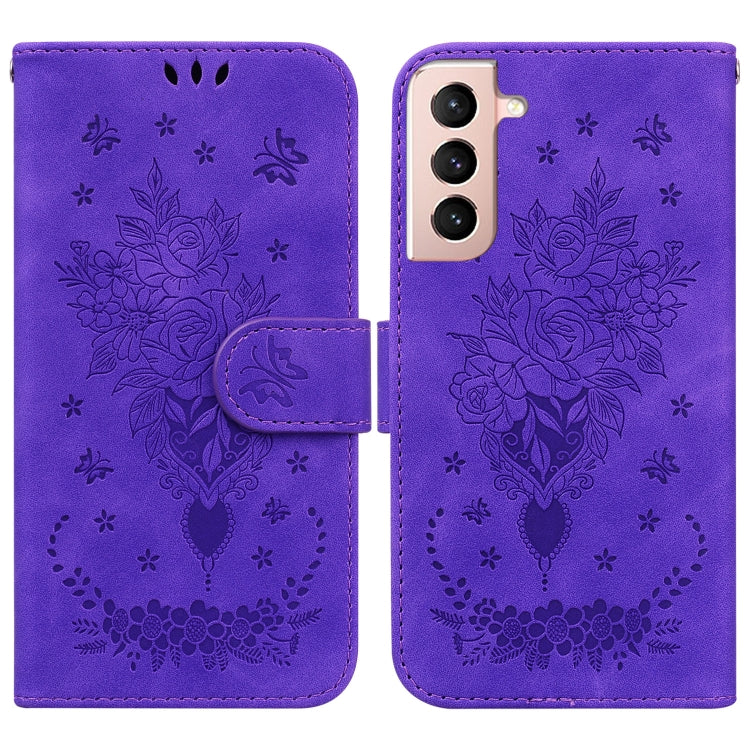 For Samsung Galaxy S21 FE 5G Butterfly Rose Embossed Leather Phone Case