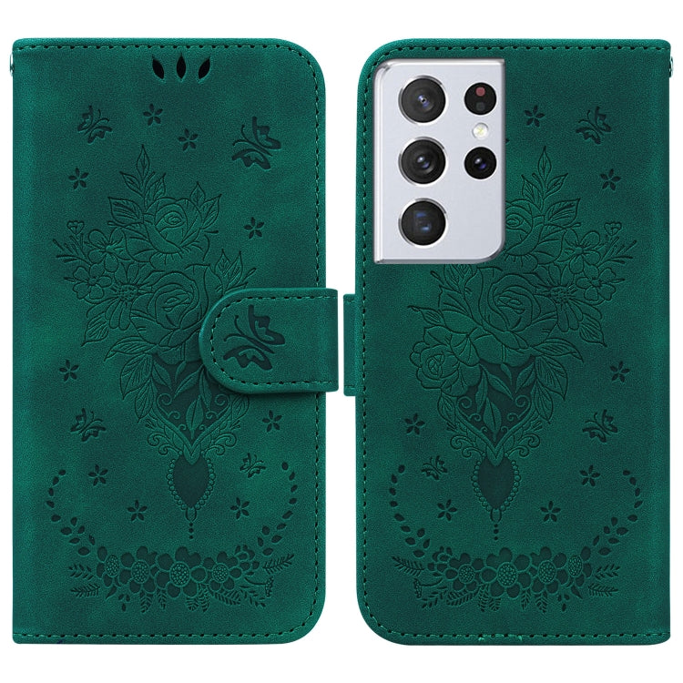 For Samsung Galaxy S21 Ultra 5G Butterfly Rose Embossed Leather Phone Case