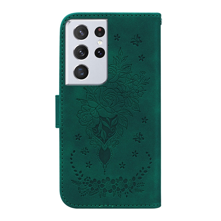 For Samsung Galaxy S21 Ultra 5G Butterfly Rose Embossed Leather Phone Case