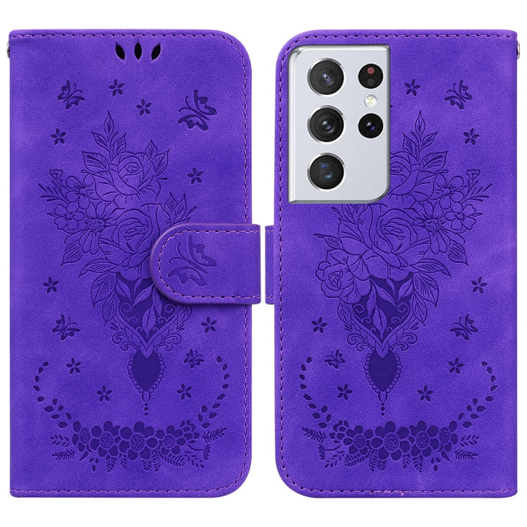 For Samsung Galaxy S21 Ultra 5G Butterfly Rose Embossed Leather Phone Case