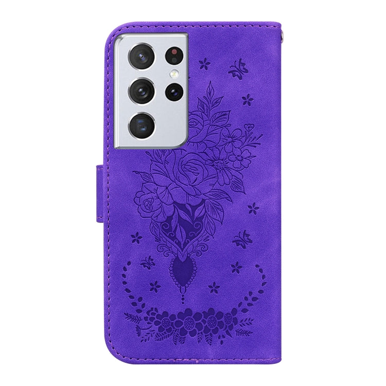 For Samsung Galaxy S21 Ultra 5G Butterfly Rose Embossed Leather Phone Case