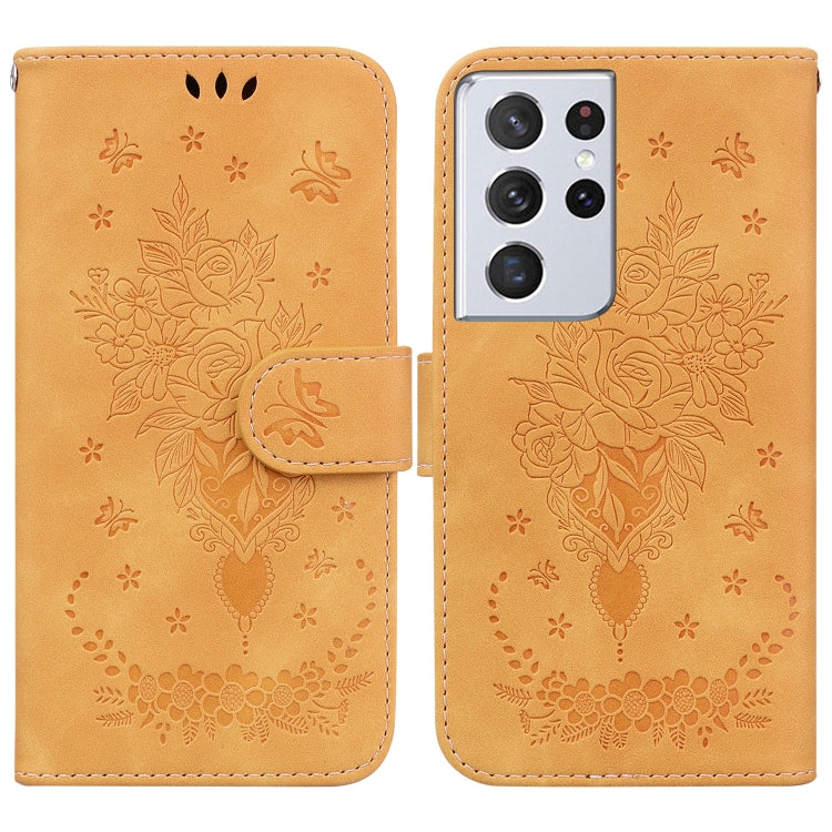 For Samsung Galaxy S21 Ultra 5G Butterfly Rose Embossed Leather Phone Case