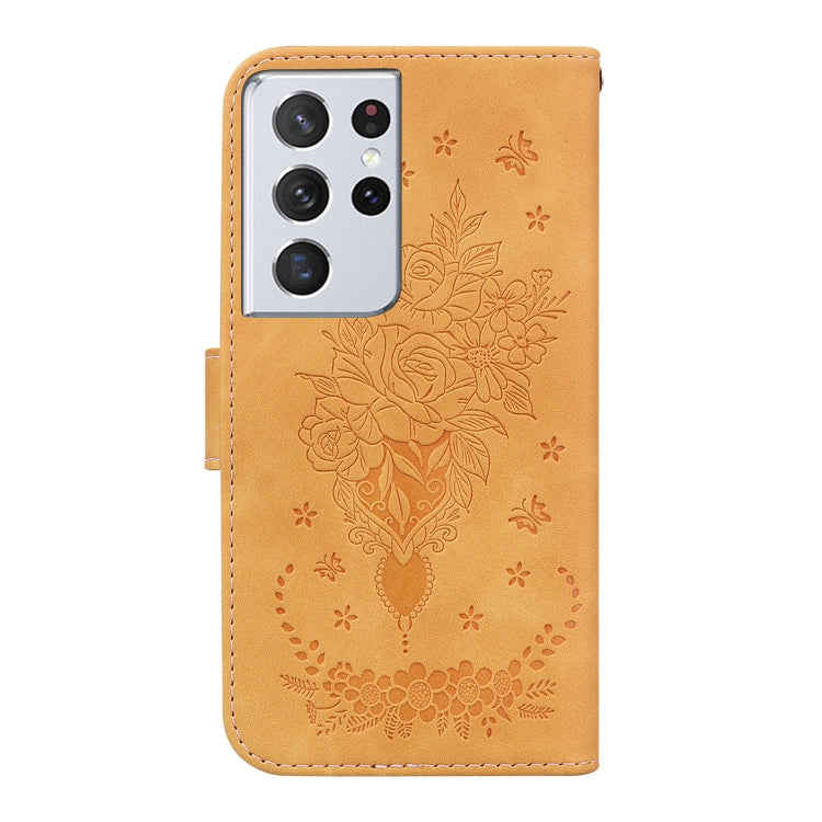 For Samsung Galaxy S21 Ultra 5G Butterfly Rose Embossed Leather Phone Case