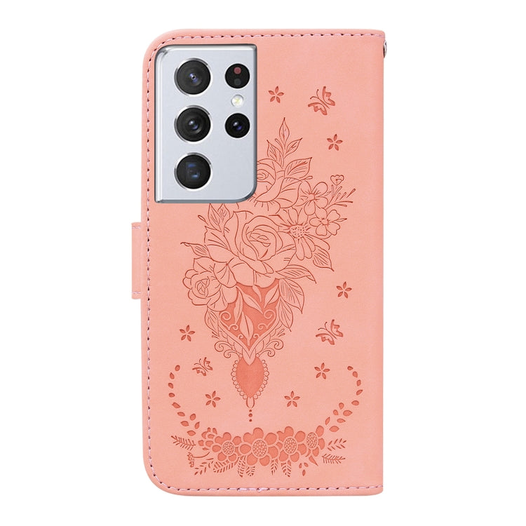 For Samsung Galaxy S21 Ultra 5G Butterfly Rose Embossed Leather Phone Case