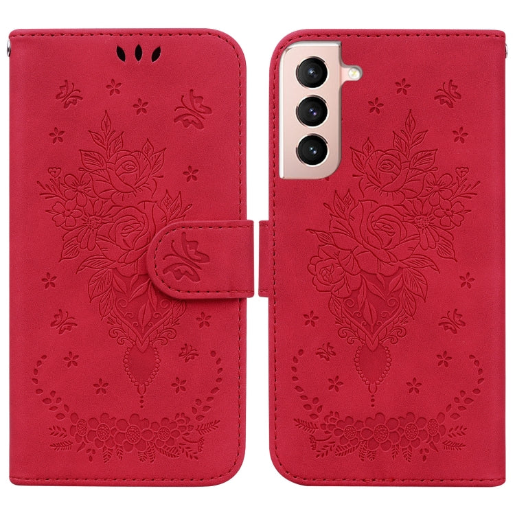 For Samsung Galaxy S22 5G Butterfly Rose Embossed Leather Phone Case