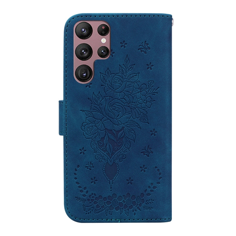 For Samsung Galaxy S22 Ultra 5G Butterfly Rose Embossed Leather Phone Case
