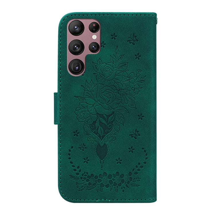 For Samsung Galaxy S22 Ultra 5G Butterfly Rose Embossed Leather Phone Case