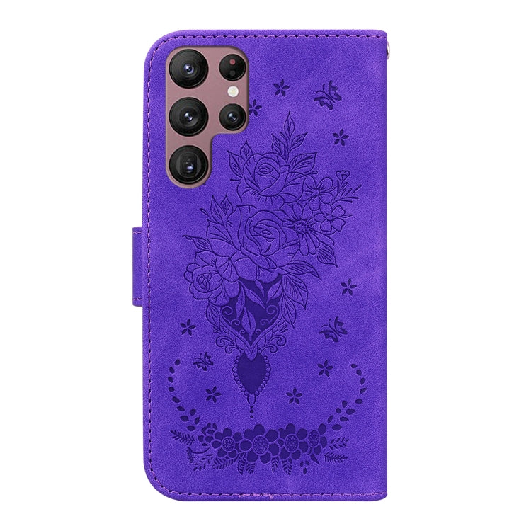For Samsung Galaxy S22 Ultra 5G Butterfly Rose Embossed Leather Phone Case