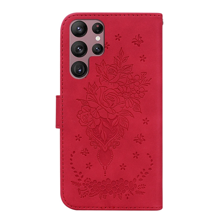 For Samsung Galaxy S22 Ultra 5G Butterfly Rose Embossed Leather Phone Case