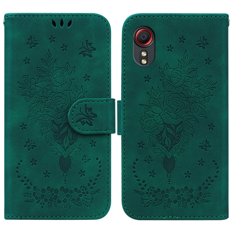 For Samsung Galaxy Xcover 5 Butterfly Rose Embossed Leather Phone Case